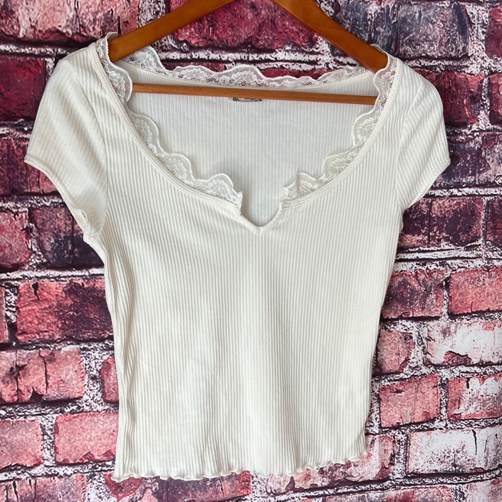 Free People Cream Lace-Accent Crop Top
